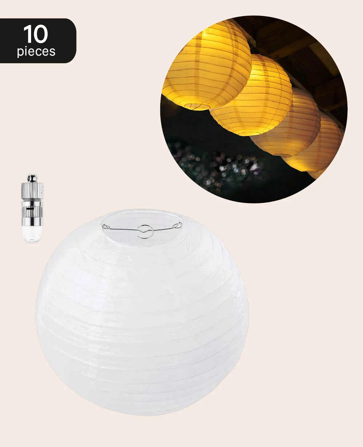 Lampions mit LED Lämpchen für Party / Geburtstag / Hochzeit – Weiss, Ø 30cm, 10 Stk.