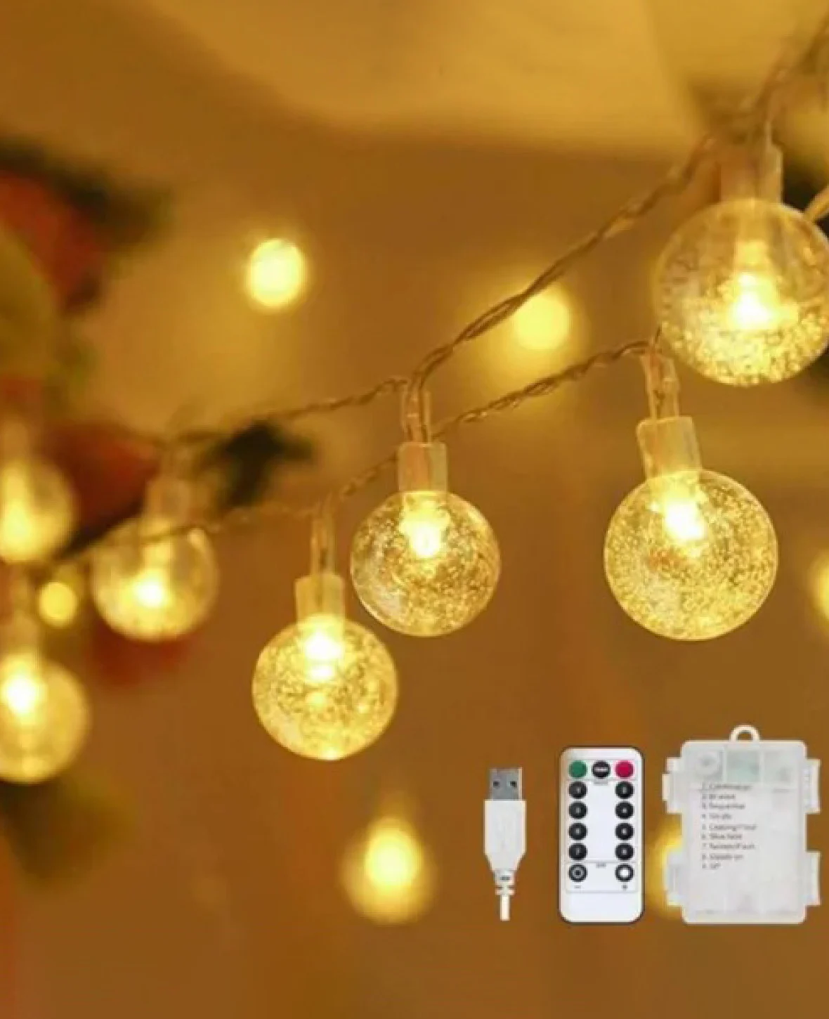 100 LED’s Deko Lichterkette Kugeln Outdoor Beleuchtung 8 Modi, 12m – Warmweiss