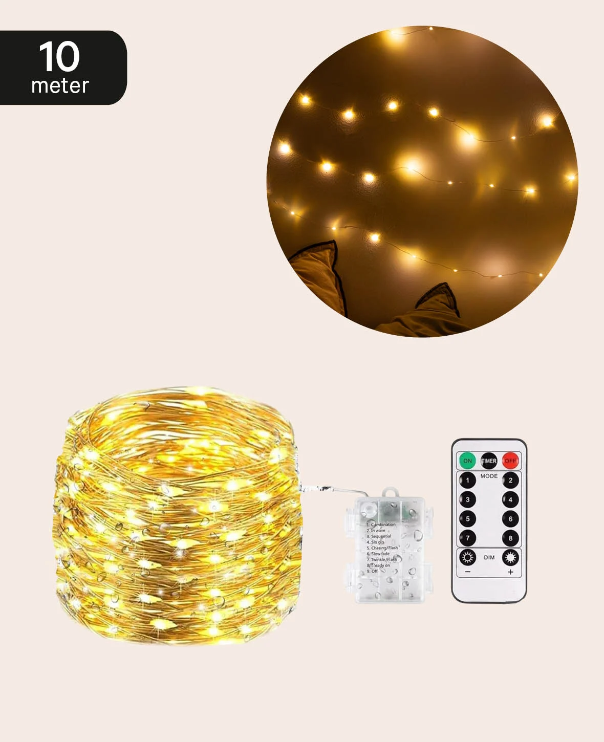 100 LED’s Draht Lichterkette Outdoor Beleuchtung 8 Modi – Warmweiss, 10m